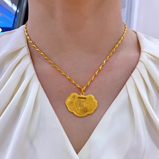 金包银福气锁包实心吊坠亮面平安锁福锁金锁挂坠2024礼物新款送礼