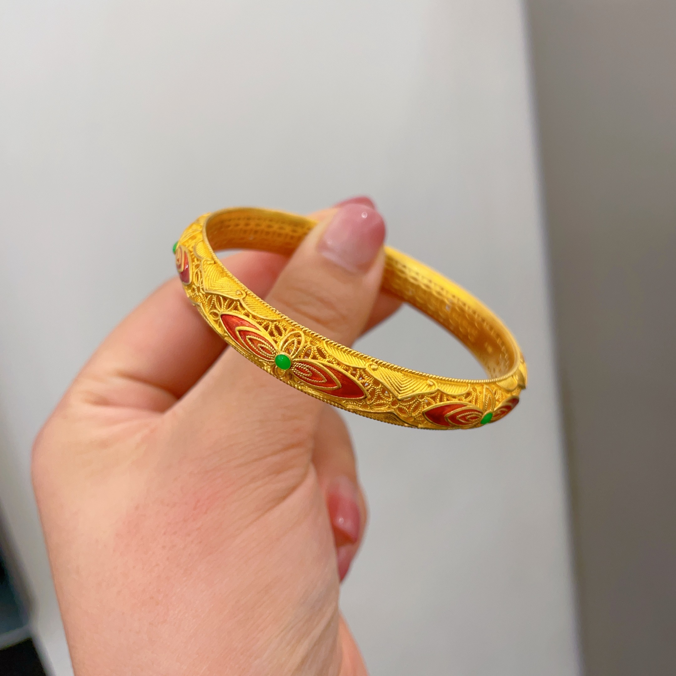 金包银赤绿镂花手镯女古法非遗花丝高级感小众轻奢生日礼物送老婆