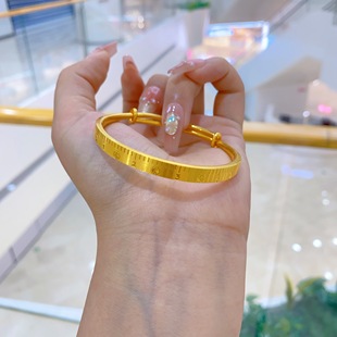 正品金包银手镯女实心仿真黄金手镯时尚精致米字推拉镯子不掉色送