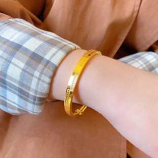 黄金包银手镯女亮面车花时尚拉丝轻奢百搭显闪时尚轻奢送老婆礼物