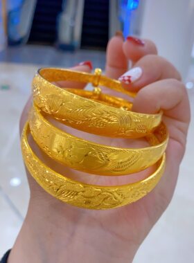 金包银手镯宽面实心推拉送老婆