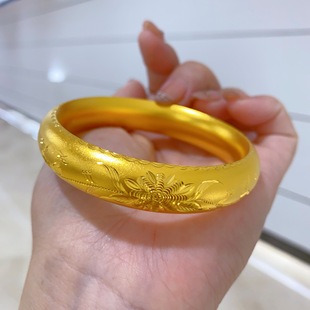 水贝金包银手镯古法亮面宽手镯比翼双飞花朵手镯婚嫁婚庆送女朋友