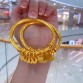 金包银手镯女实心暴富钉沙手工锤纹绕丝十全十美纯金手环2024新款