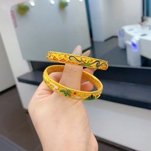 黄金包银手镯女款时尚气质款百搭轻奢珐琅彩描金手镯高级感送长辈