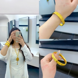 黄金包银手镯男女同款时尚气质款百搭霸气饕餮开口手镯七夕礼物