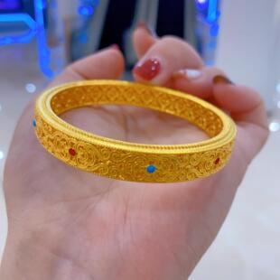 金包银手镯女古法金皇后镯子镂空花丝珐琅烤漆传承婚嫁送女友礼物