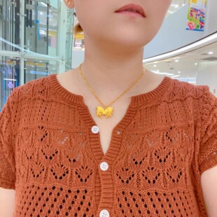 金包银项链女款蝴蝶结O字链吊坠999足金同款送女友锁骨链七夕礼物