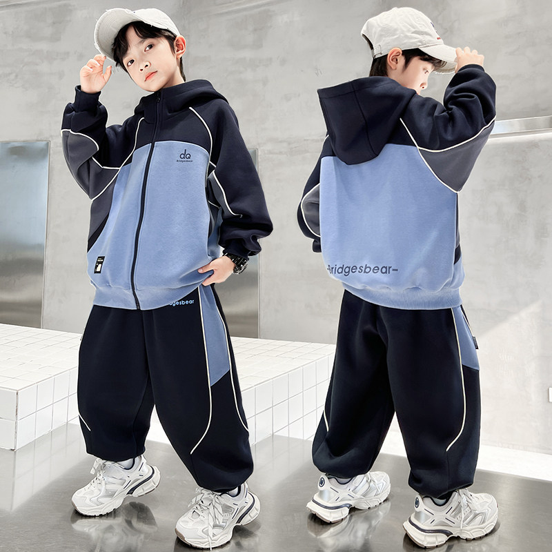 男童春装连帽套装春秋款2026新款中大儿童春季运动服时髦帅气炸街