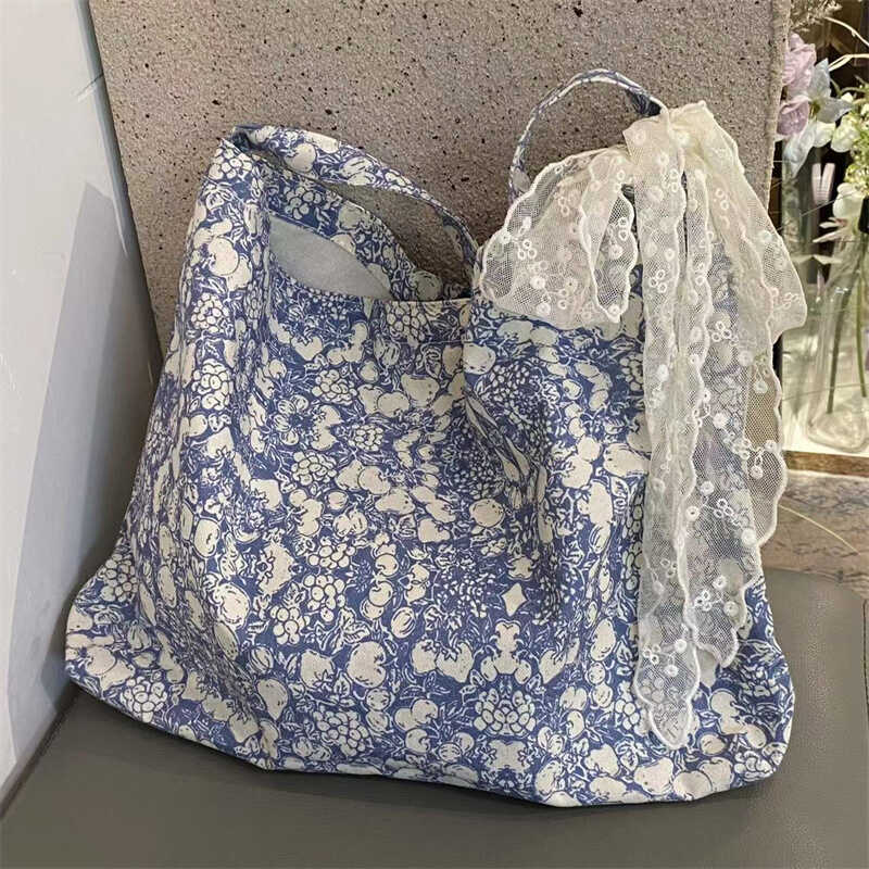 孔孝真同款小碎花帆布包女大单肩通用款女包