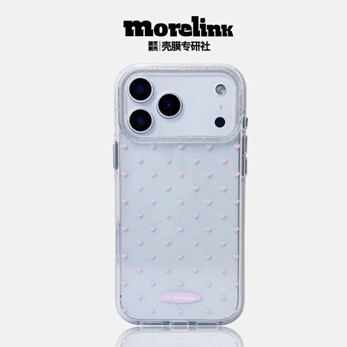 Morelink原创ins细闪粉色爱心iPhone17promax适用苹果16pro日韩可爱清新14pm/少女卡通17/防摔情侣全包保护壳