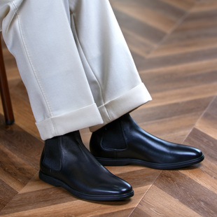 壹植鞋履切尔西靴男士商务休闲马丁靴增高复古英伦百搭真皮高帮靴