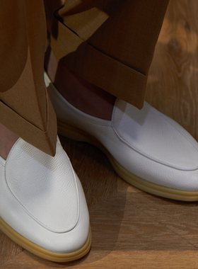 ZEYIMAKE 壹植乳白色柔软鹿皮软底春夏一脚蹬牛绒手工比利乐福鞋