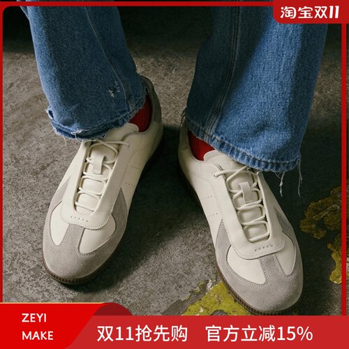 ZEYIMAKE内增高德训鞋男低帮真皮T头鞋舒适软底复古小白鞋休闲夏