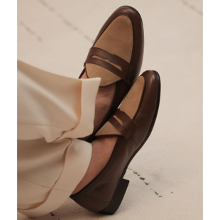 ZEYIMAKE壹植乐福鞋比利时香槟英伦风休闲百搭真皮拼色夏季一脚蹬