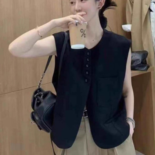 欧货无袖西装马甲上衣女2026春秋chic韩版宽松单排扣休闲短款外套