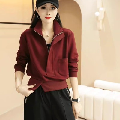 设计感小众半拉链卫衣女秋冬时尚洋气短款加绒加厚上衣保暖外套潮