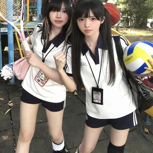 元气少女学院风休闲运动服套装女夏季JK刺绣短袖短裤体操服两件套