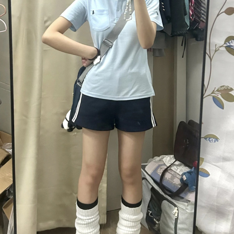收腰Polo衫jk制服女短袖刺绣t恤修身学院风上衣校供运动短裤套装,女装/女士精品,卫裤,淘宝优惠券,粉丝福利购,淘宝优惠卷