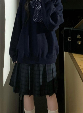 绀色针织套头长袖秋冬毛衣