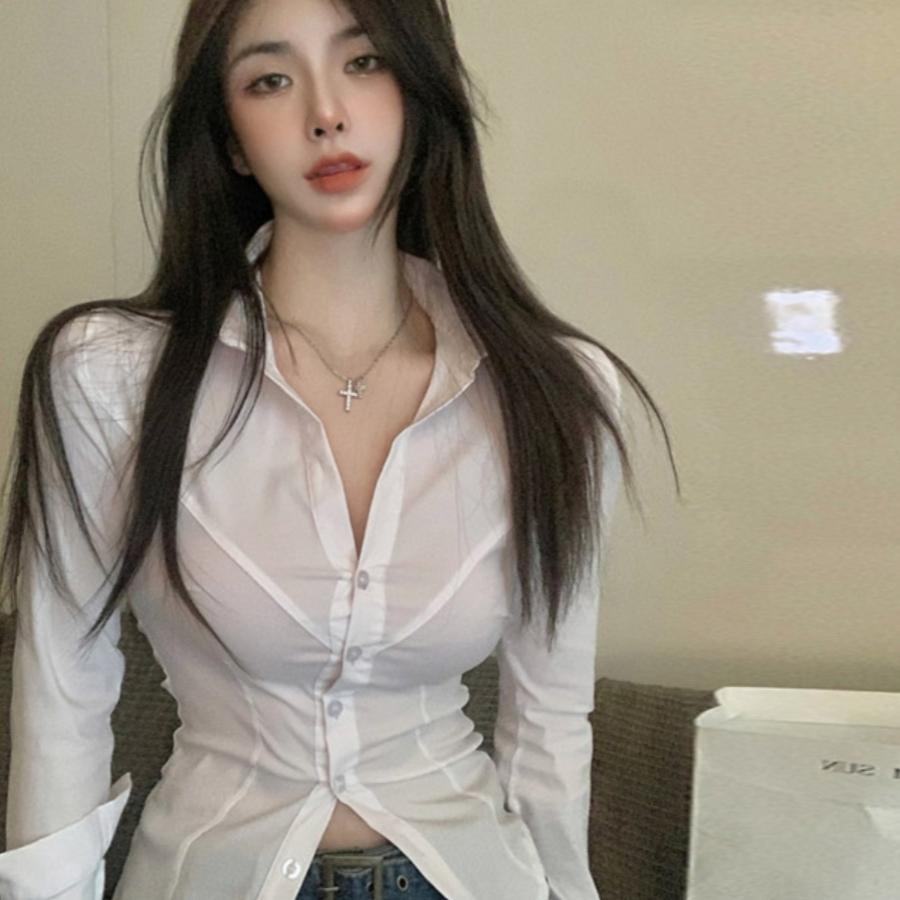 学院风辣妹纯欲长袖白色衬衣jk制服收腰衬衫女修身显瘦上衣秋季潮