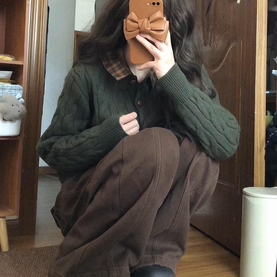 韩系复古麻花长袖针织开衫