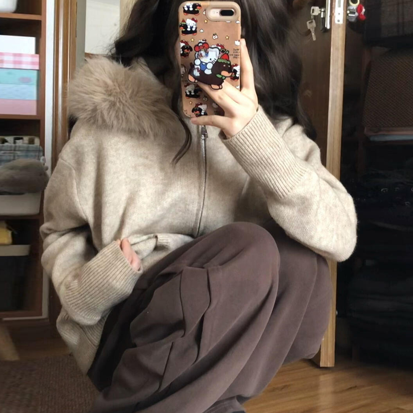 韩系慵懒风百搭长袖连帽毛衣女超好看针织开衫外套上衣秋冬季新款