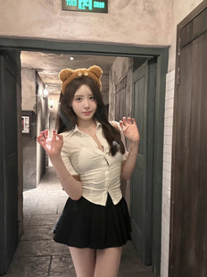 学院性感JK白色衬衫 制服百褶裙套装 新款 收腰纯欲风辣妹衬衣女夏季