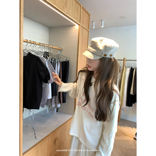 aaaaxbbb 温哥华灯塔 全棉针织拼接长袖上衣圆领字母假两件T恤女