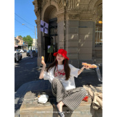 du家设计感上衣棉质两色印花刺绣短袖 aaaaxbbb 银座冷萃 t恤女秋