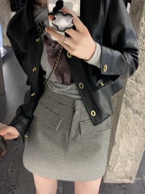 秒get大长腿千鸟格裤裙