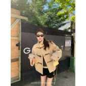 羊毛牛角扣黄色大衣外套短款 aaaaxbbb 雪松威士忌 立领上衣女秋冬