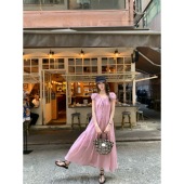 天丝气质连衣裙系带粉黑两色休闲短袖 aaaaxbbb 皮蓬艺术巴士 长裙