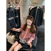 斜纹针织开衫 aaaaxbbb 尼维斯顿 毛衣女撞色圆领加厚小香风外套