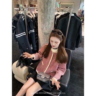 aaaaxbbb 毛衣女撞色圓領加厚小香風外套 斜紋針織開衫 尼維斯頓