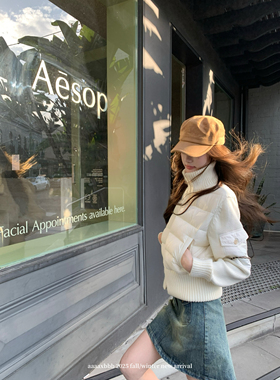 aaaaxbbb 约克俱乐部 两色新国标白鸭绒羽绒服立领针织拼接外套冬