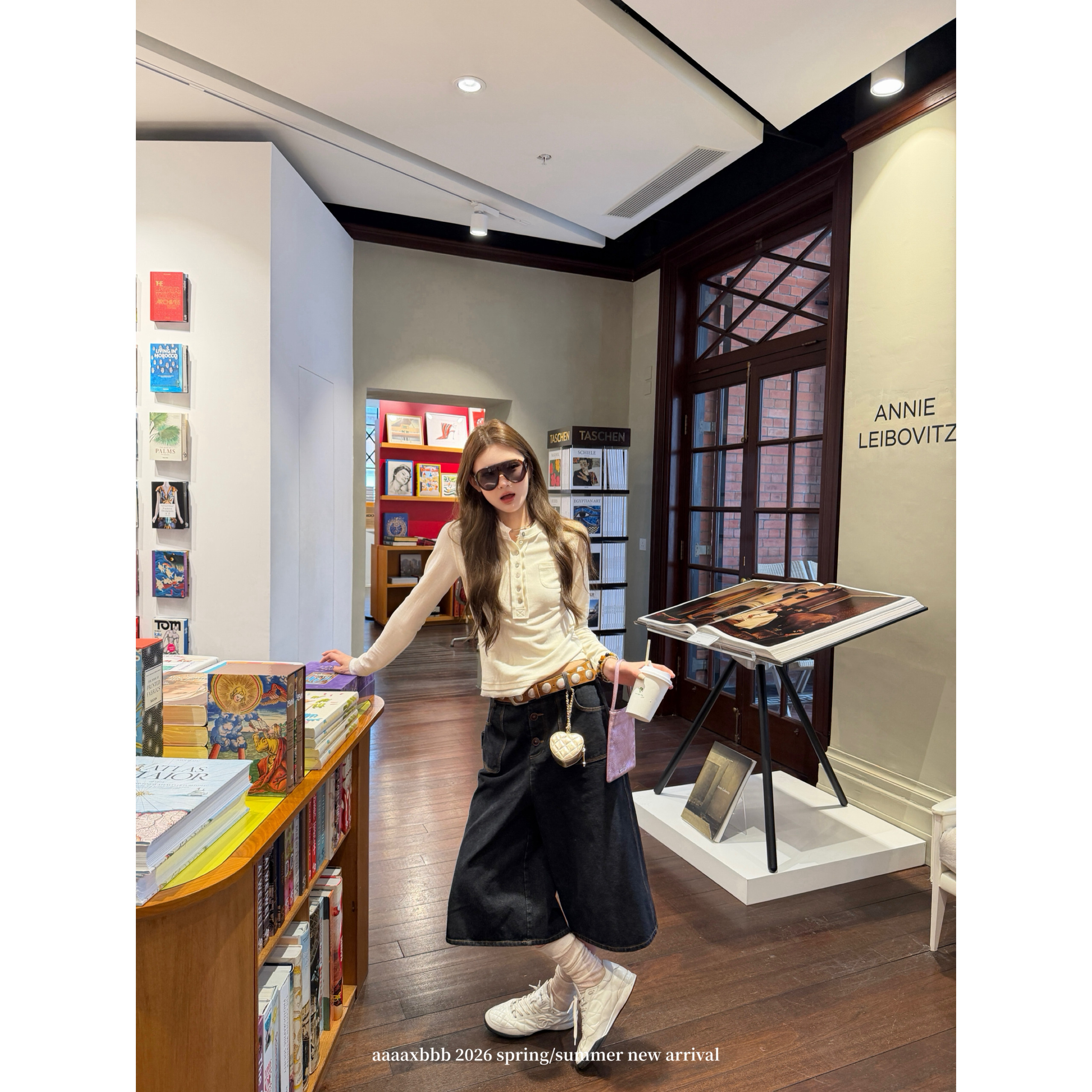 aaaaxbbb 蒙马特画家 复古水洗纯棉牛仔中裤原牛口袋阔腿裤休闲裤