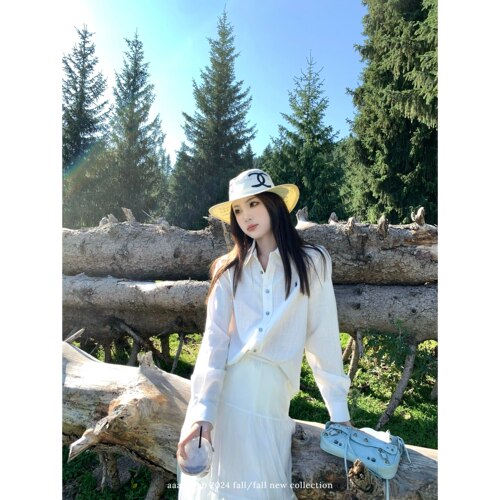 aaaaxbbb亚麻刺绣衬衫长袖上衣女