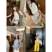 珀尔莉 酒杯 设计感蕾丝吊带套装 aaaaxbbb 扭结短袖 叠穿背心T恤