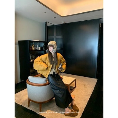 aaaaxbbb开叉皮裙半身裙高腰长裙