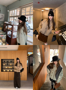 aaaaxbbb 柏林时差 两色飞行夹克棉服翻领宽松长袖上衣外套女秋冬