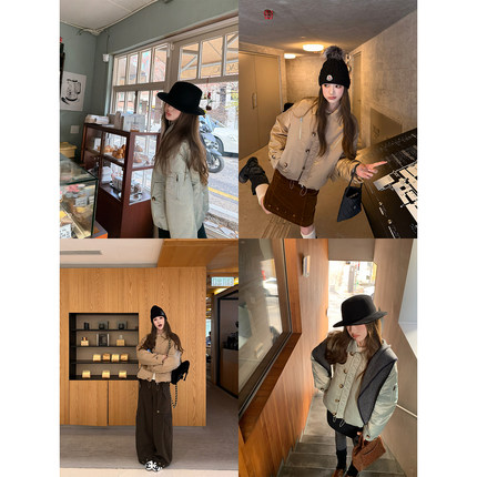 aaaaxbbb 柏林时差 两色飞行夹克棉服翻领宽松长袖上衣外套女秋冬