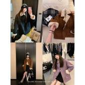 麂皮一体韩系夹克外套三色翻领撞色长袖 aaaaxbbb 约克腔调 大衣女