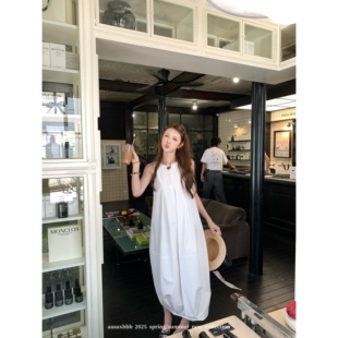 白棉连衣裙超高包容度无袖 mood 背心裙宽松长裙 cotton aaaaxbbb