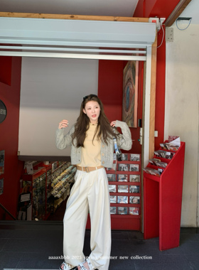 aaaaxbbb 第三画室 天丝棉百搭白色长裤宽松慵懒风显瘦打褶休闲裤