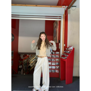 宽松慵懒风显瘦打褶休闲裤 天丝棉百搭白色长裤 第三画室 aaaaxbbb