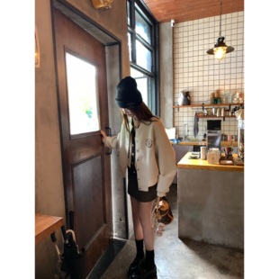 毛呢棒球服女时髦宽松显瘦外套 joy纯色短款 aaaaxbbb hey