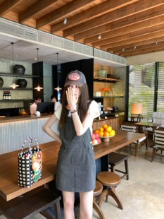 黑白竖条纹牛仔背带裙女小个子时髦短裙 beach aaaaxbbb Laguna