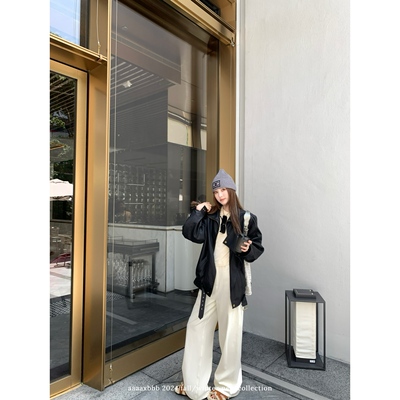 aaaaxbbb纯棉白色牛仔裤直筒裤女