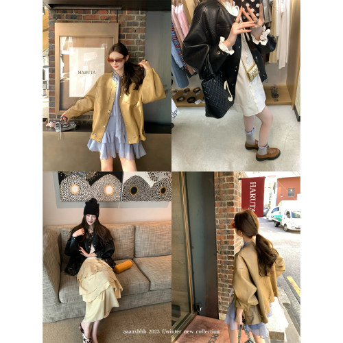 aaaaxbbb设计下摆抽绳皮衣外套