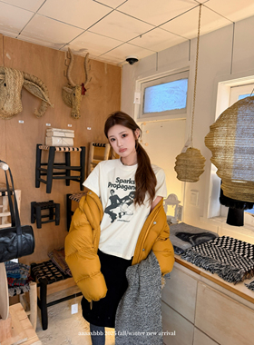 aaaaxbbb 美式漫画 新款复古印花白t恤百搭显瘦圆领tee短袖打底女